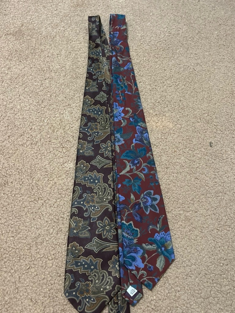 Set of Two Men's Burgundy and Brown Floral & Paisley Silk Ties